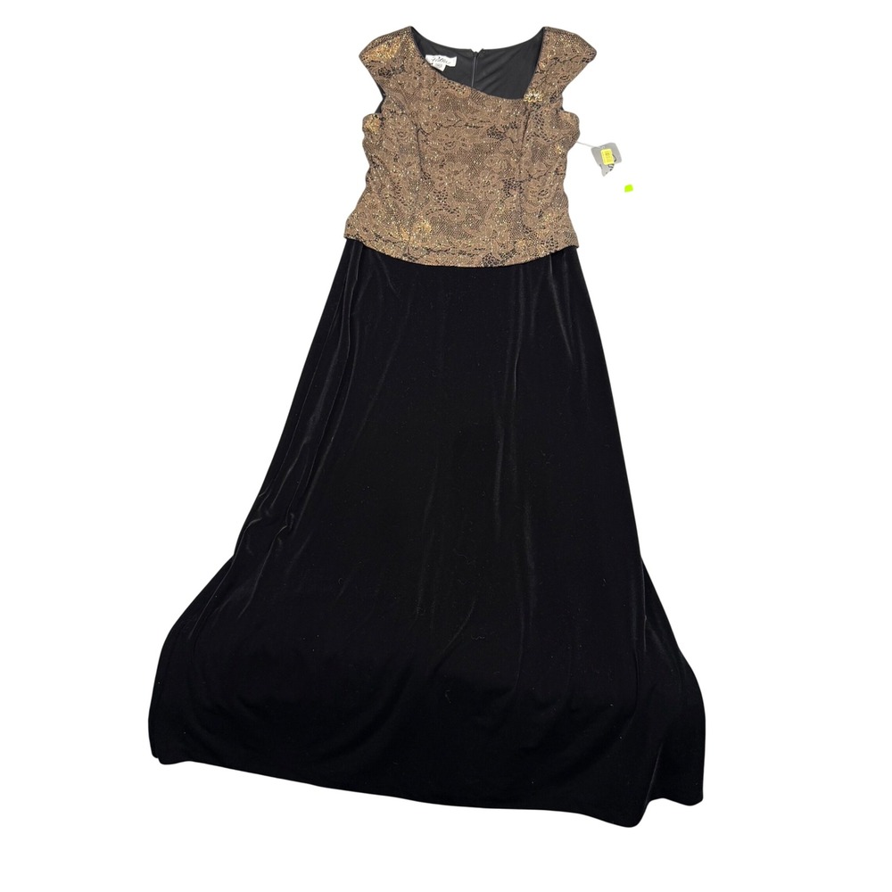 Vintage 90s Patra Evening Gown Bronze Lace Black Velvet Maxi Dress NWT Size 14